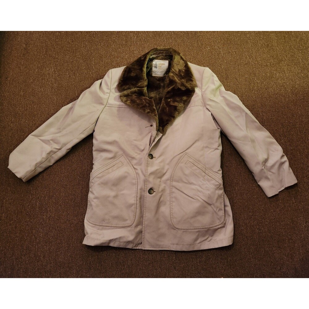 Vintage London Fog Mens Sz 44L Polyester Plush Faux Fur Lined Collar Winter Coat